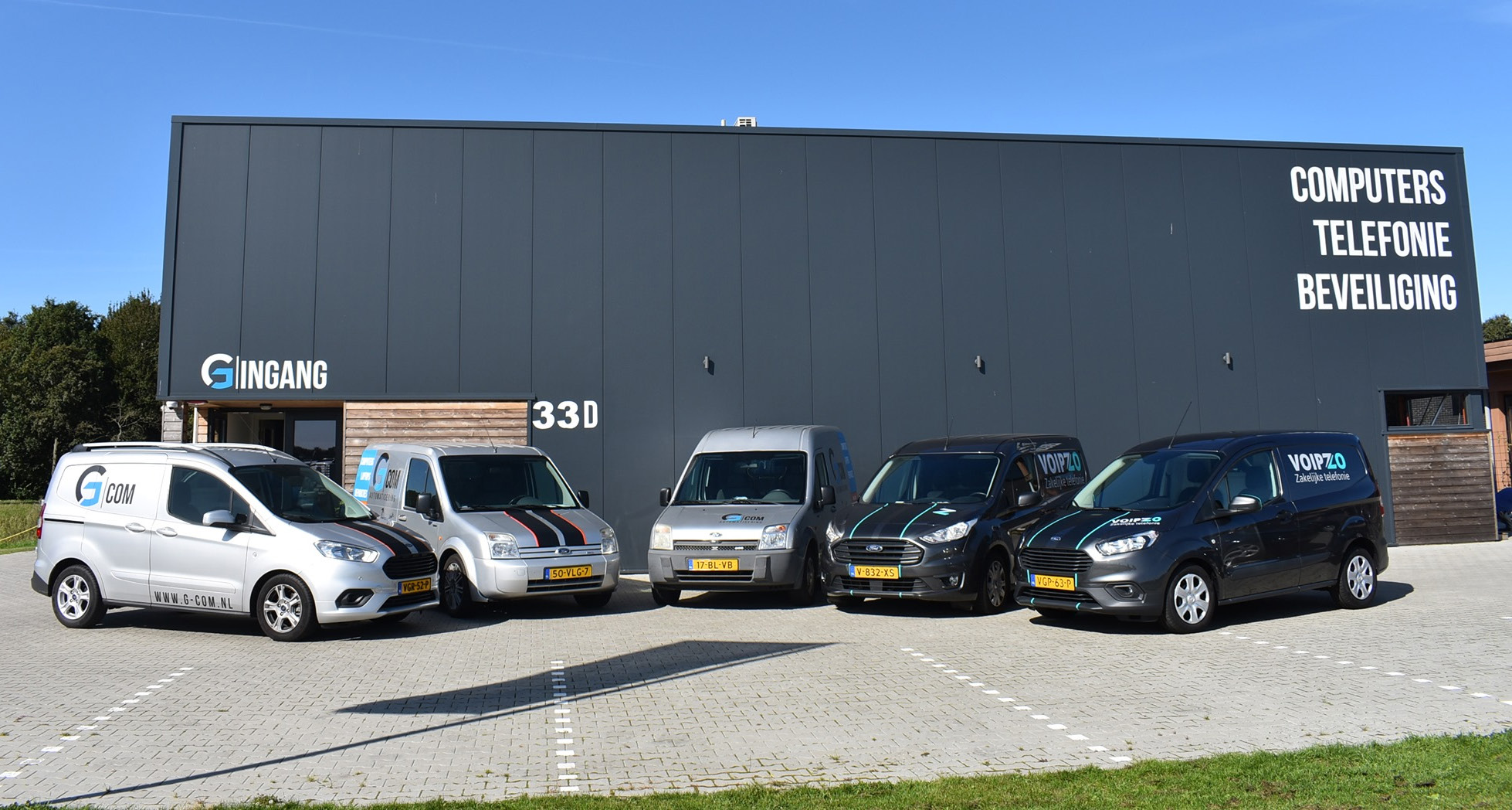 Het Voipzo wagenpark voor de vestiging